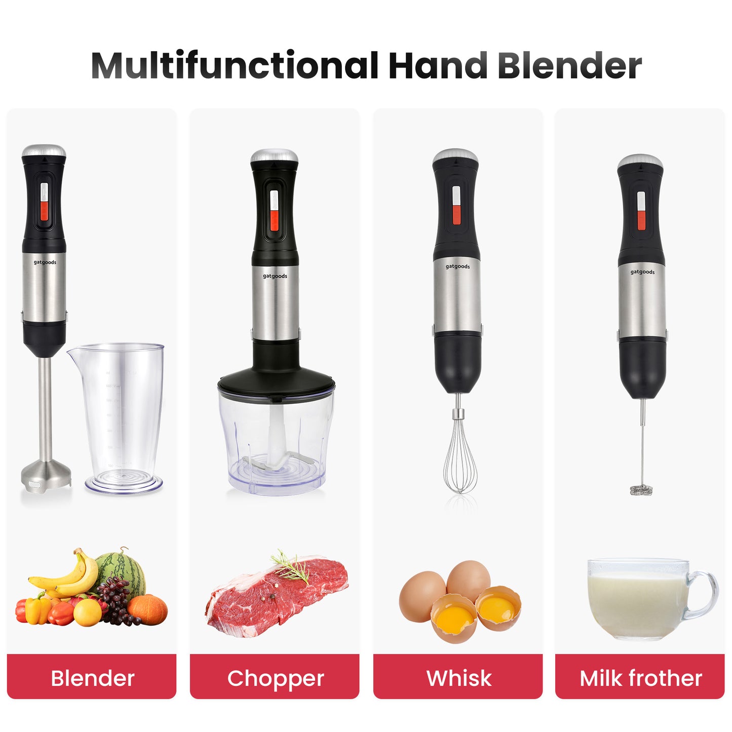 GatBlender Handheld, Variable Speed Multifunctional Immersion Blender for Smoothies, Emulsions, Pureed Food and More