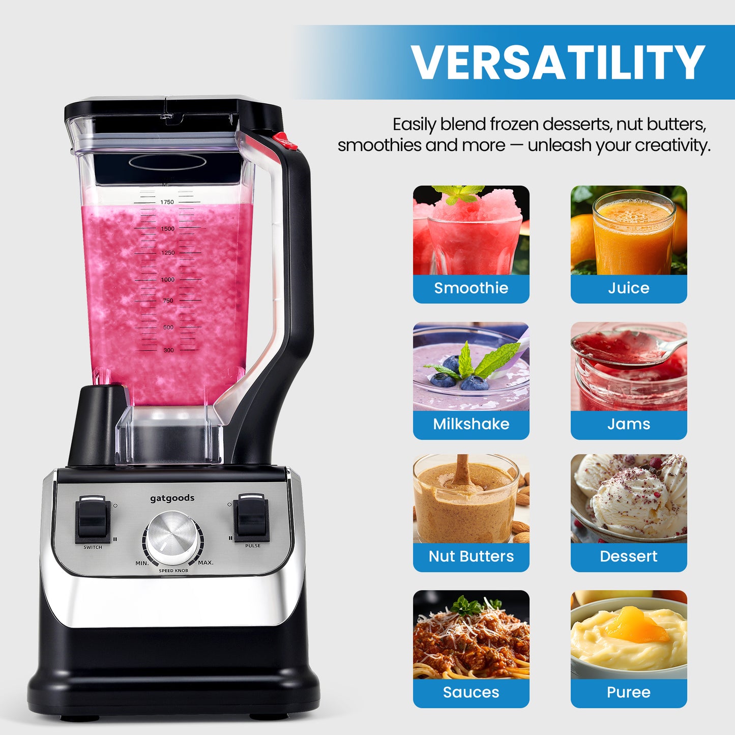 GatBlender Pro, Professional-Grade Countertop Blender, Family-size