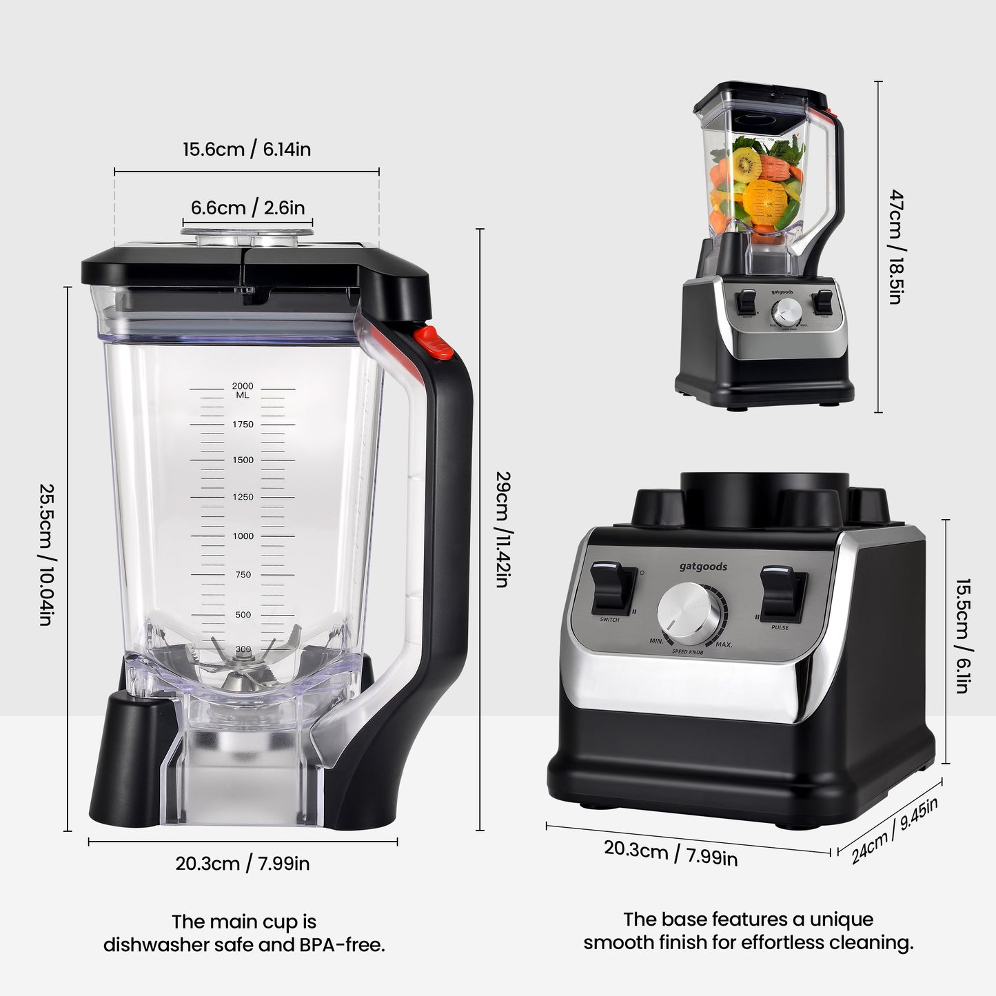 GatBlender Pro, Professional-Grade Countertop Blender, Family-size