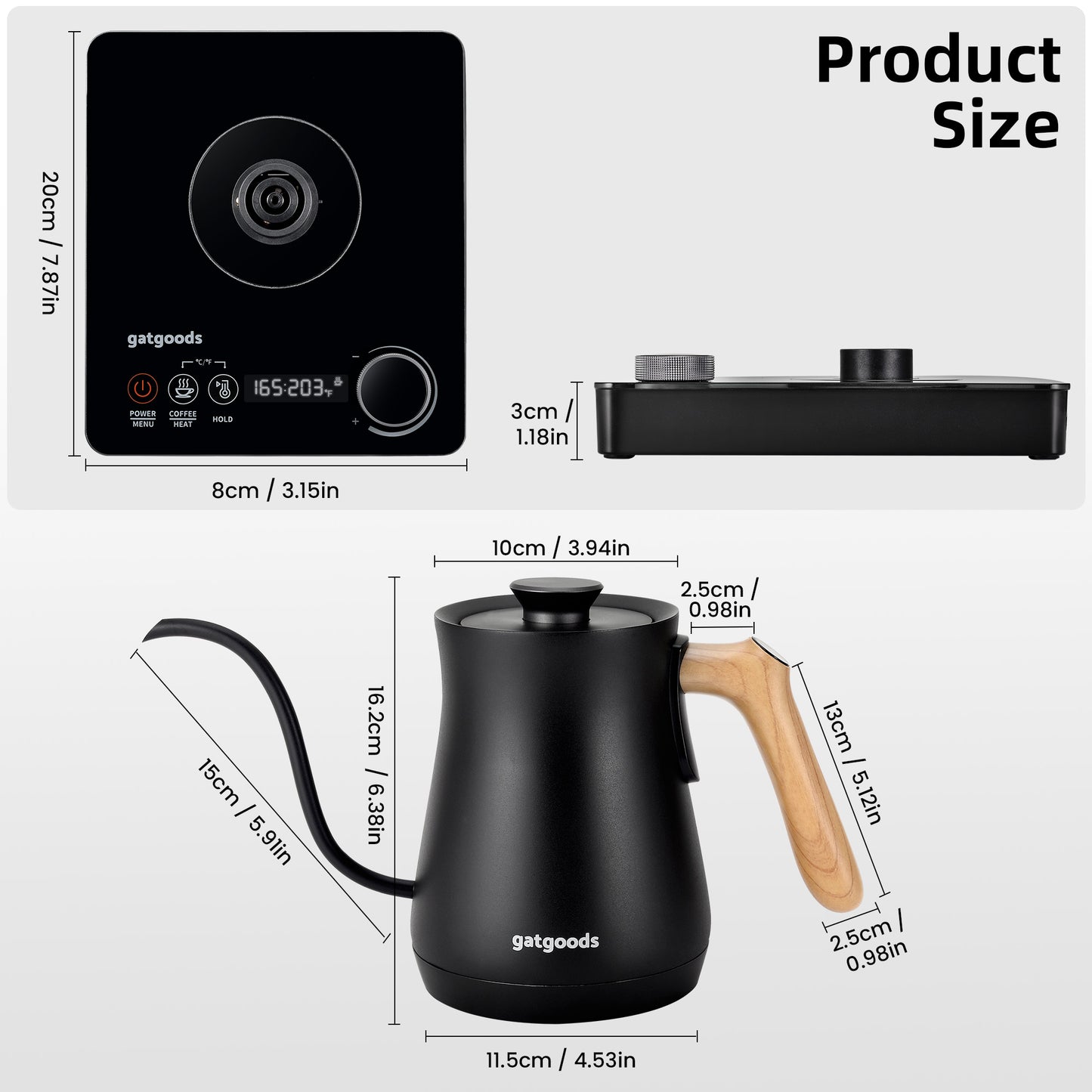 GatKettle, Gooseneck Electric Kettle, ±1℉ Temperature Control, 1200W, for Coffee & Tea