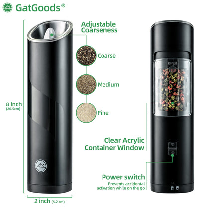 GatGrinder, Black & White, Gravity Automatic Salt and Pepper Grinder Set