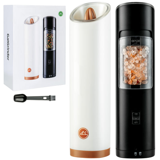 GatGrinder, Black & White, Gravity Automatic Salt and Pepper Grinder Set